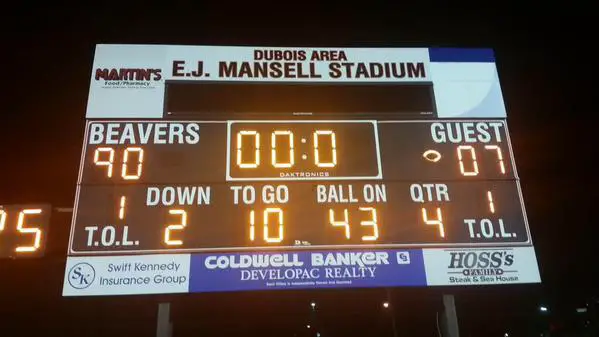 Scoreboard at the end of the Meadville and DuBois game Friday night. Photo courtesy of Robb Lawrence (@robblaw)